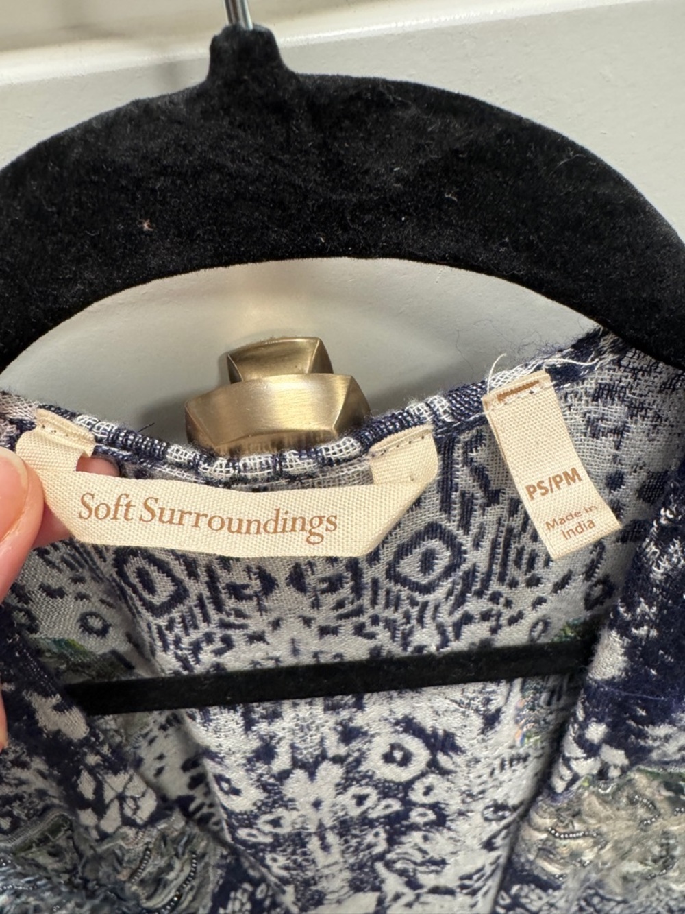 Soft Surroundings Navy & Cream Patterned Open-Front Kimono - Picture 2 of 4